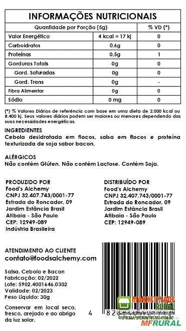 Salsa Cebola e Bacon 30g Direto da Fábrica para Revenda Terceirização ou Dropshipping Food's Alchemy