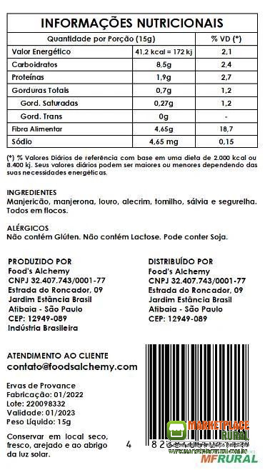 Ervas de Provance 15g - Direto da Fábrica para Revenda, Terceirização ou Dropshipping Food's Alchemy