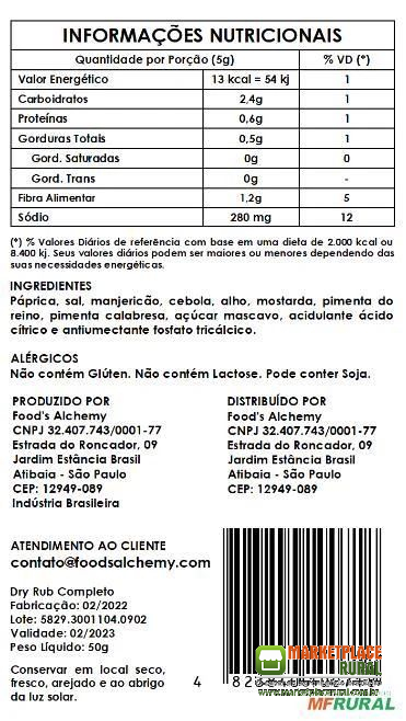 Dry Rub Completo 50g Direto da Fábrica para Revenda, Terceirização ou Dropshipping Food's Alchemy