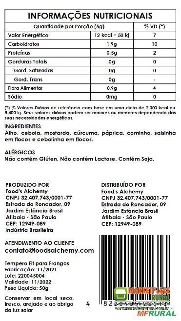 Tempero Fit Frangos 50g Direto da Fábrica para Revenda, Terceirização ou Dropshipping Food's Alchemy