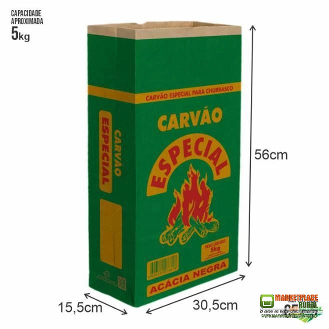 Embalagem Papel Saco P/ Carvão Especial Verde 5kg - 100 unidades